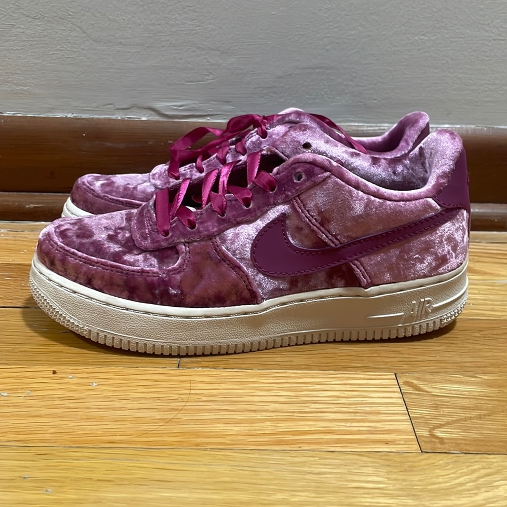 Tea berry velvet Nike Air Force 1 sneakers, size 3.5.